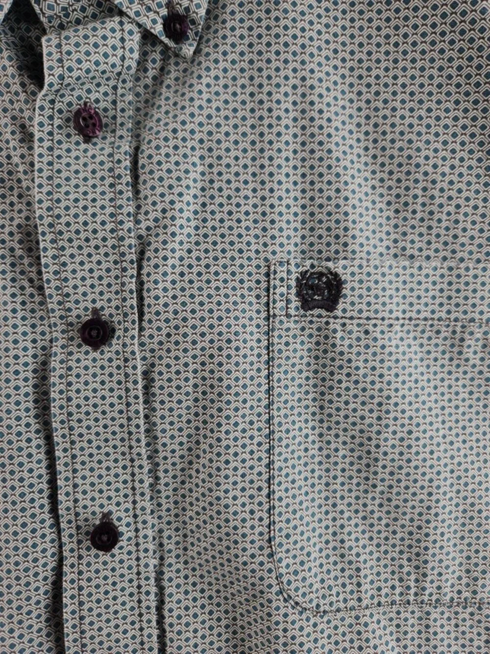 Cinch Medium Button Up Shirt Long Sleeve Geometric Green Blue Western Cotton Men
